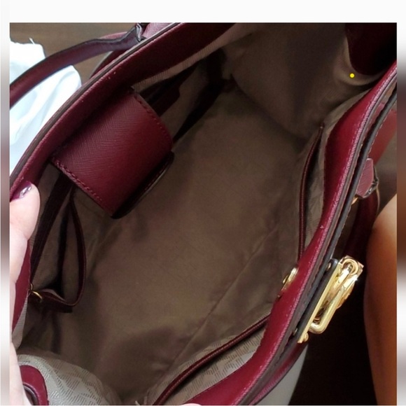 Michael Kors Burgundy Tote with Gold Accents. Like New/No Key - Picture 8 of 8